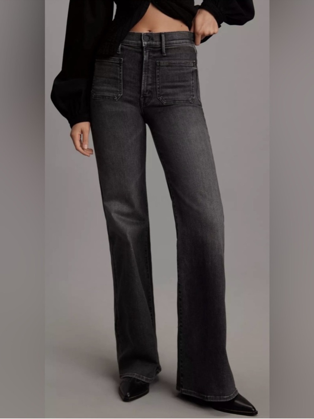 MOTHER The Patch Pocket Rambler Zip Sneak Jeans – Vroom Black – Size 26